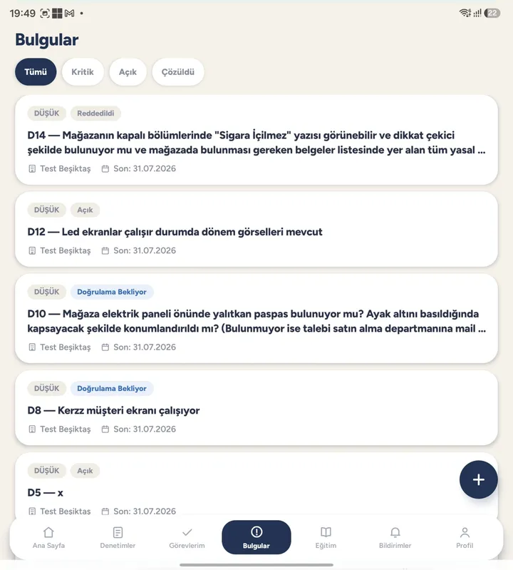 Bulgu takip ekranı