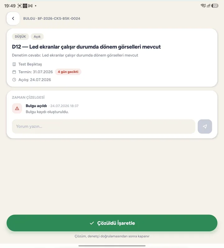Bulgu çözüm ekranı