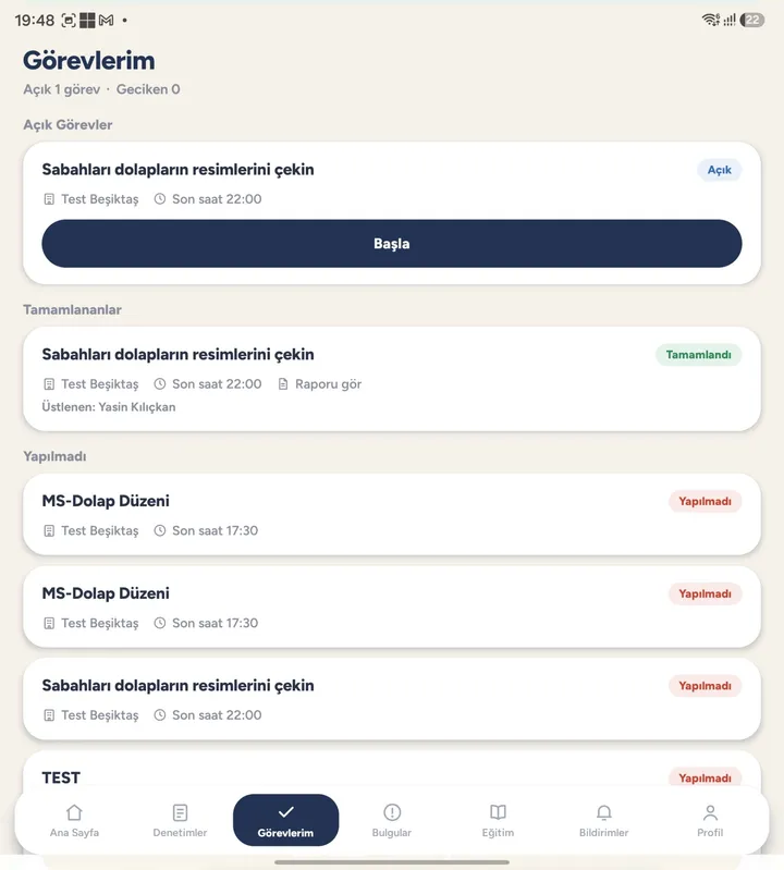 Görev listesi ekranı