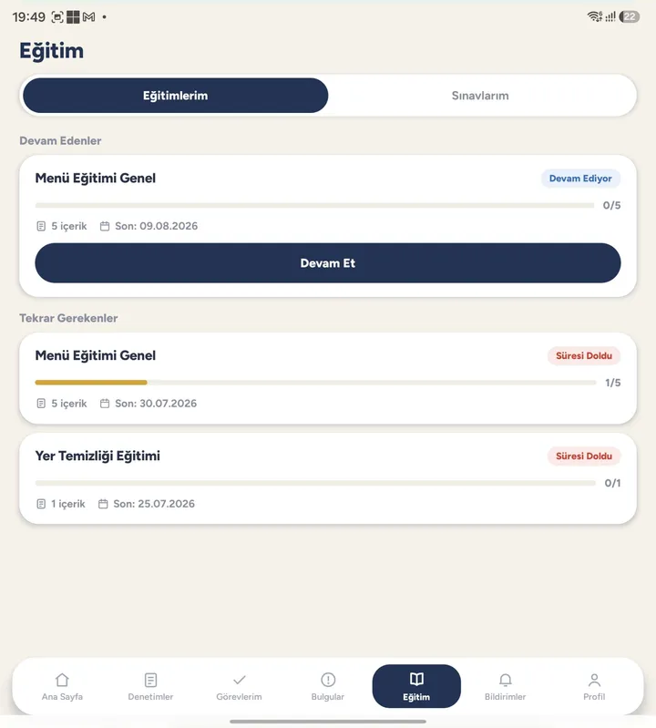 Eğitim modülü ekranı